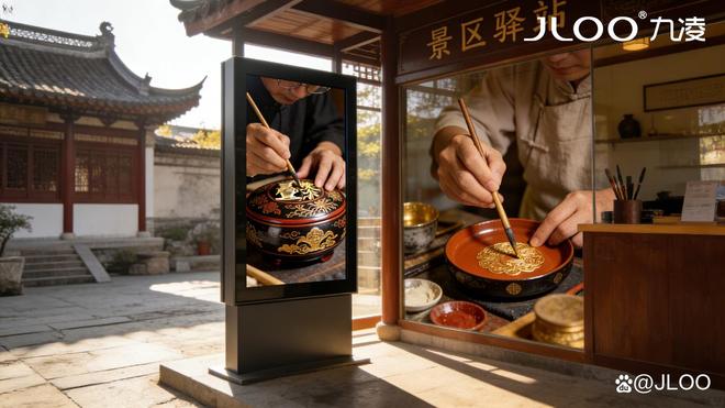 九凌JLOO4355英寸户外广告机：非遗文化动态分屏展示与定时播放(图1)